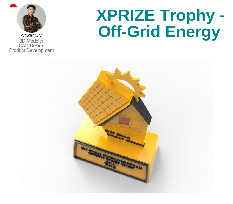 A photo of the XPRIZE Trophy for Off-Grid Energy created on SolidWorks.