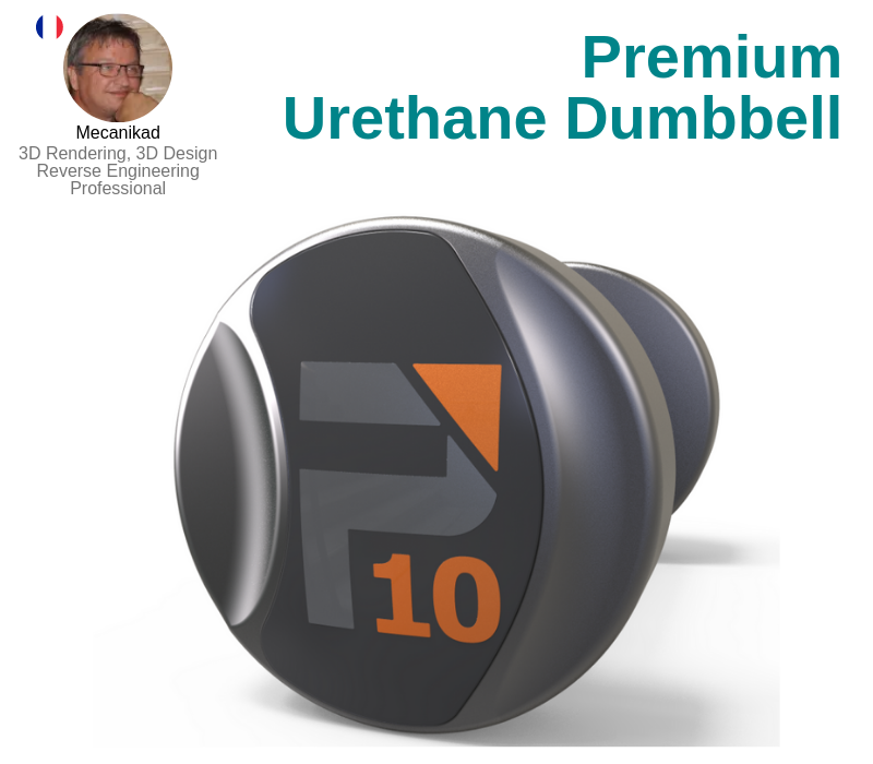 A photo of the Premium Urethane Dumbbell created on SolidWorks.