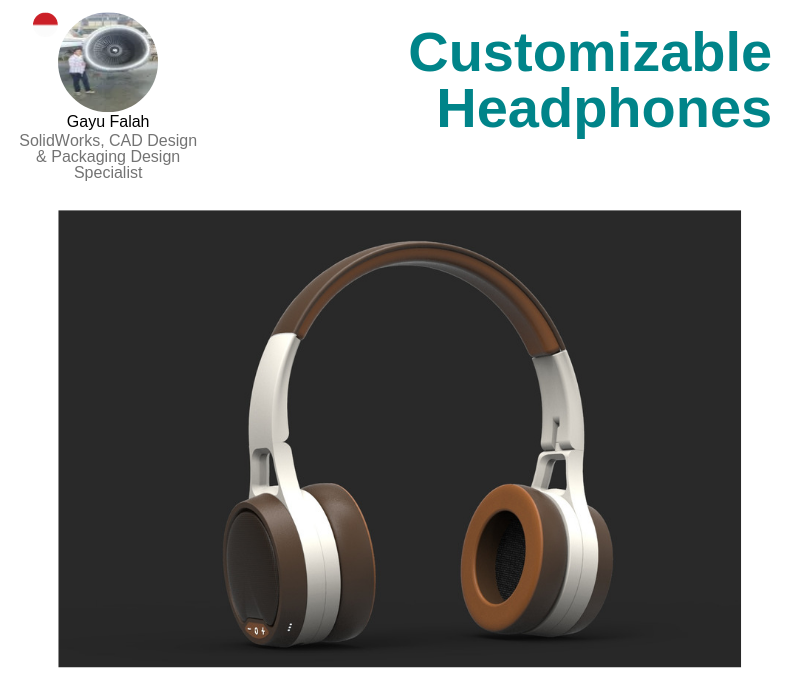 A photo of the Cutomizable Headphones created on SolidWorks.