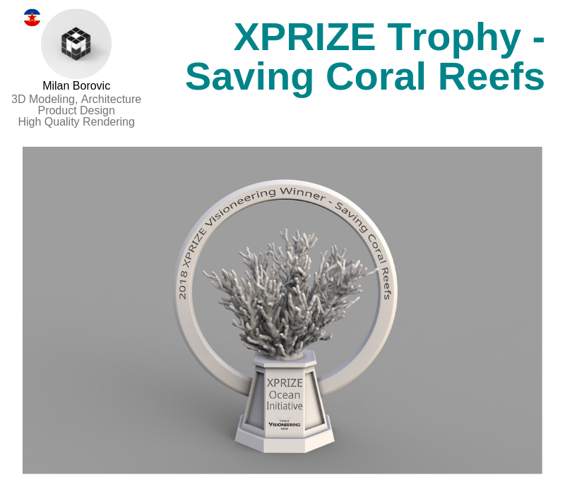 A photo of the XPRIZE Trophy for Saving Coral Reefs.