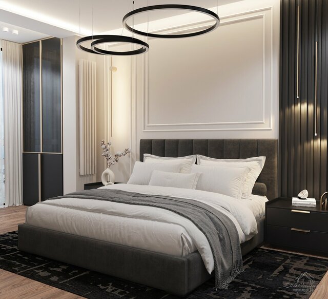 Interior design and 3D visualization of a bedroom in an apartment